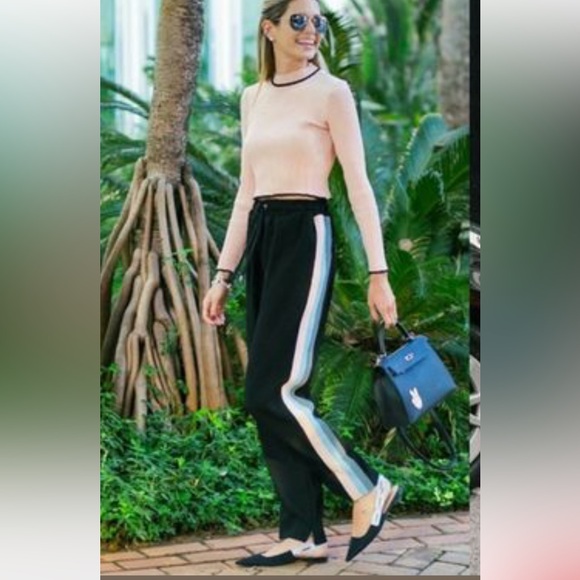 Escada Denim - NWT $370 Escada Track Pants Side Stripe LOOSE FIT CRYSTAL Logo Size L